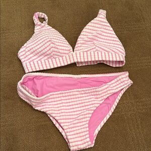 Pink Striped Bikini Set
